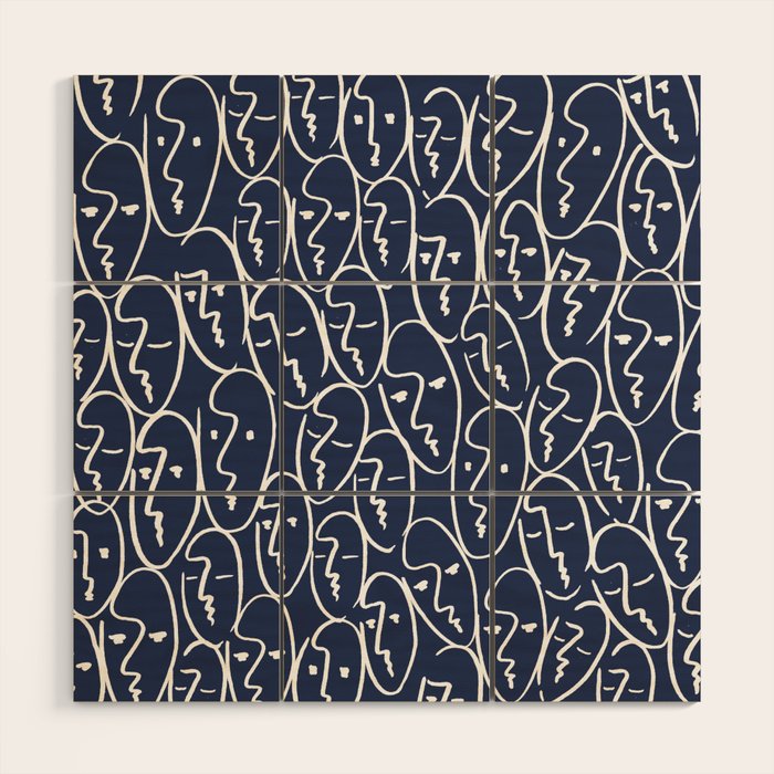 faces (navy) Wood Wall Art Gallery Image 1