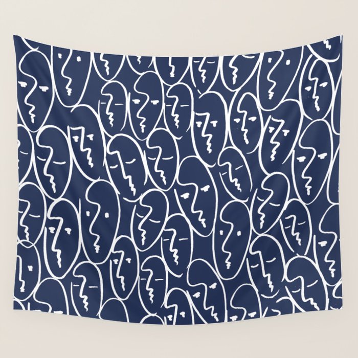 faces (navy) Wall Tapestry Gallery Image 4