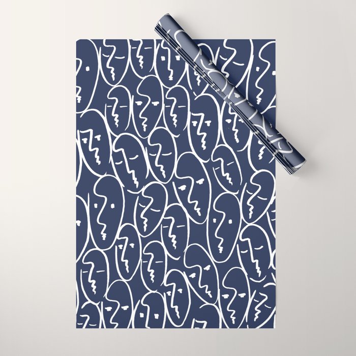 faces (navy) Wrapping Paper Gallery Image 1