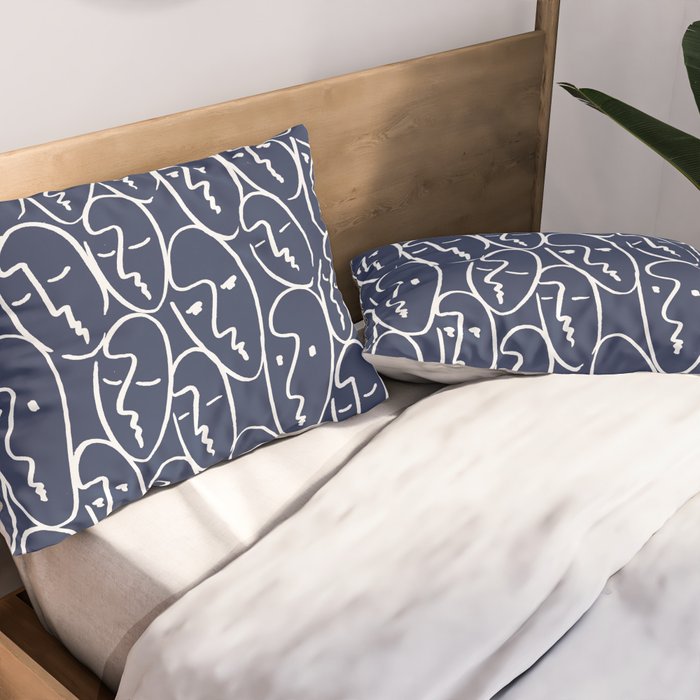 faces (navy) Pillow Sham Gallery Image 2