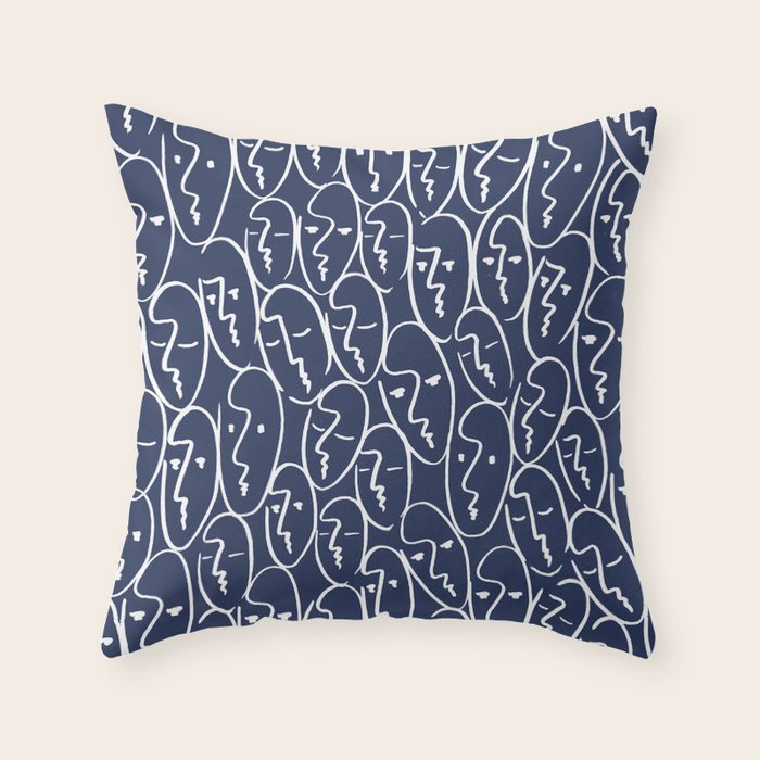 faces (navy) Throw Pillow Gallery Image 6