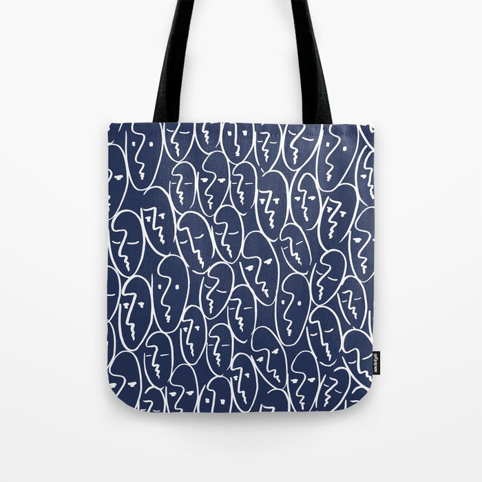 faces (navy) Tote Bag Gallery Image 1