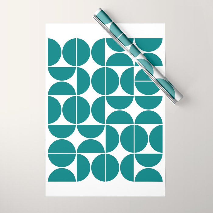 Mid Century Modern Geometric 04 Teal Wrapping Paper Gallery Image 1