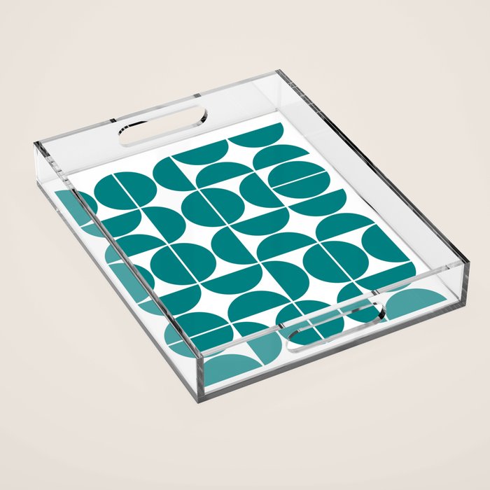 Mid Century Modern Geometric 04 Teal Acrylic Tray Gallery Image 1