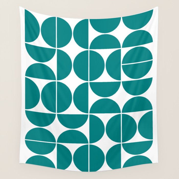 Mid Century Modern Geometric 04 Teal Wall Tapestry Gallery Image 1