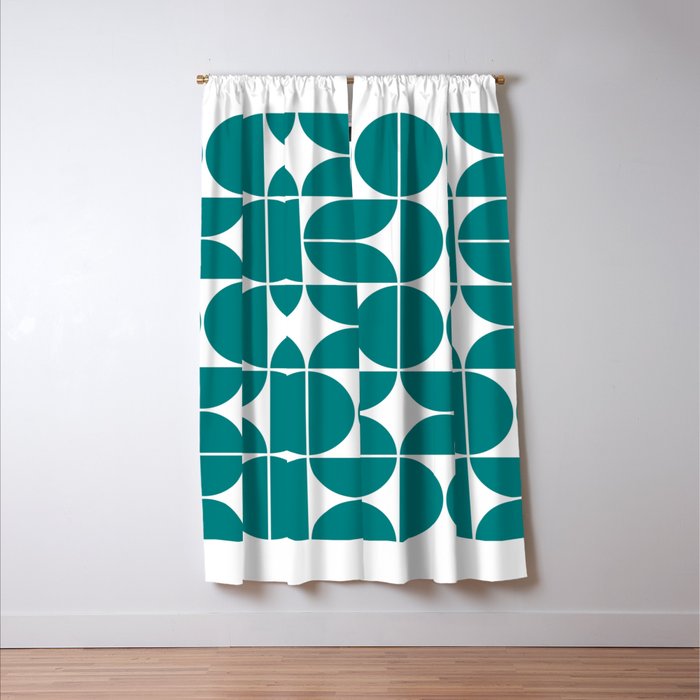 Mid Century Modern Geometric 04 Teal Window Curtain Gallery Image 3