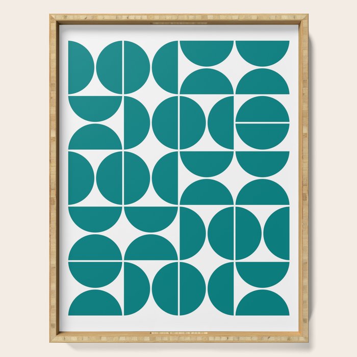Mid Century Modern Geometric 04 Teal Serving Tray Gallery Image 1