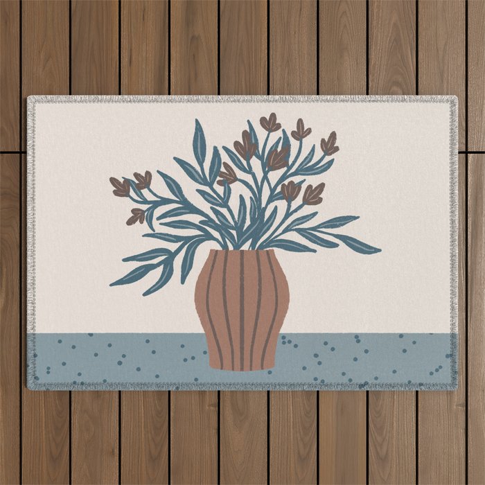 Brown Flowers in a Vase - Minimalist Floral Still Life Outdoor Rug Gallery Image 1