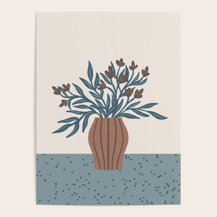 Brown Flowers in a Vase - Minimalist Floral Still Life Poster Gallery Image 4