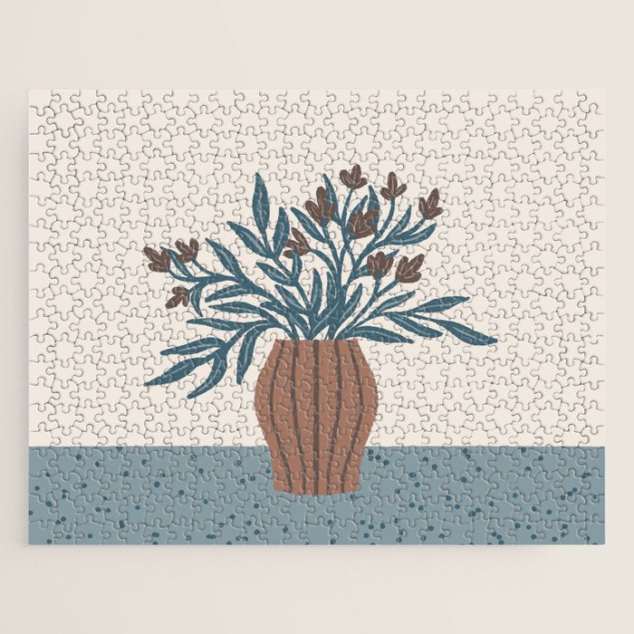 Brown Flowers in a Vase - Minimalist Floral Still Life Jigsaw Puzzle Gallery Image 1