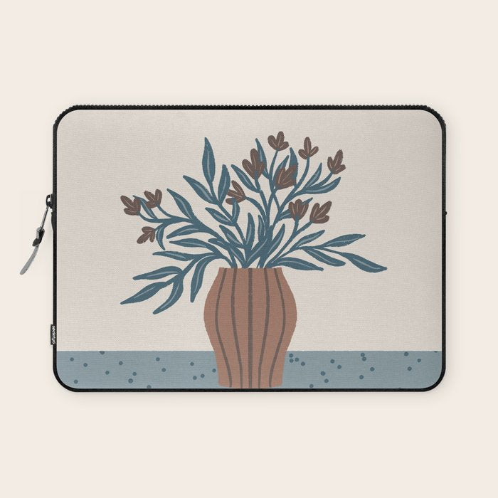 Brown Flowers in a Vase - Minimalist Floral Still Life Laptop Sleeve Gallery Image 1