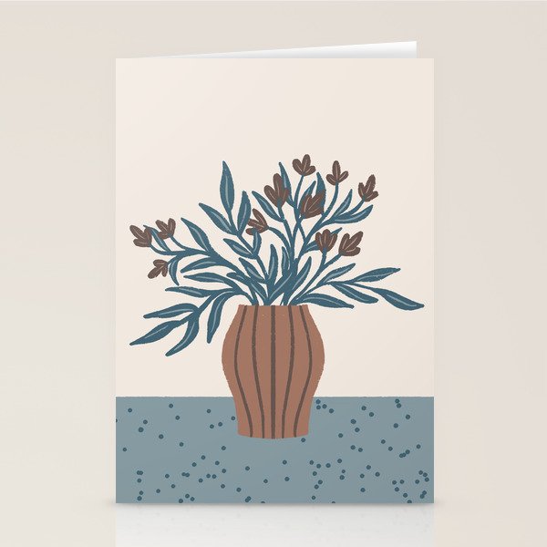 Brown Flowers in a Vase - Minimalist Floral Still Life Stationery Card Gallery Image 1