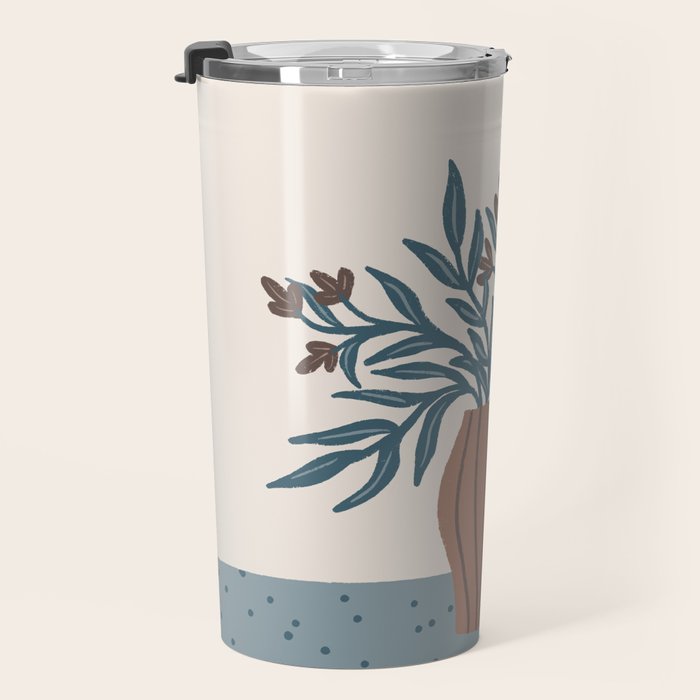 Brown Flowers in a Vase - Minimalist Floral Still Life Travel Mug Gallery Image 3