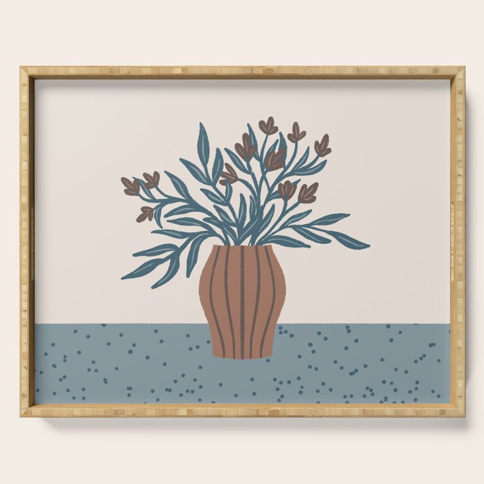 Brown Flowers in a Vase - Minimalist Floral Still Life Serving Tray Gallery Image 1