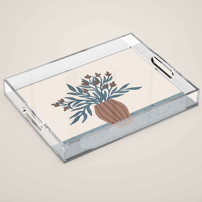 Brown Flowers in a Vase - Minimalist Floral Still Life Acrylic Tray Gallery Image 1