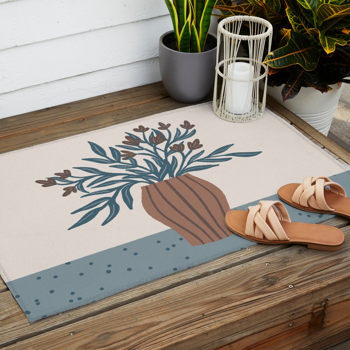 Brown Flowers in a Vase - Minimalist Floral Still Life Outdoor Rug Gallery Image 2