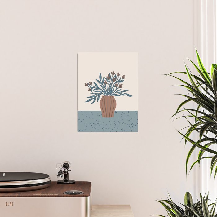 Brown Flowers in a Vase - Minimalist Floral Still Life Poster Gallery Image 2