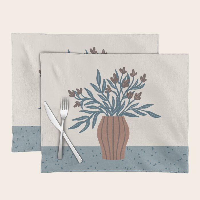 Brown Flowers in a Vase - Minimalist Floral Still Life Placemat Gallery Image 1
