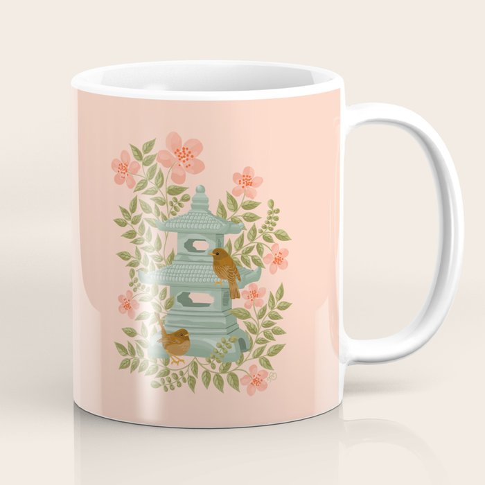 Serene Pagoda with Blossoms and Birds Coffee Mug Gallery Image 1