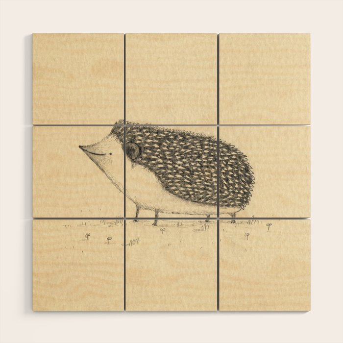 Monochrome Hedgehog Wood Wall Art Gallery Image 1