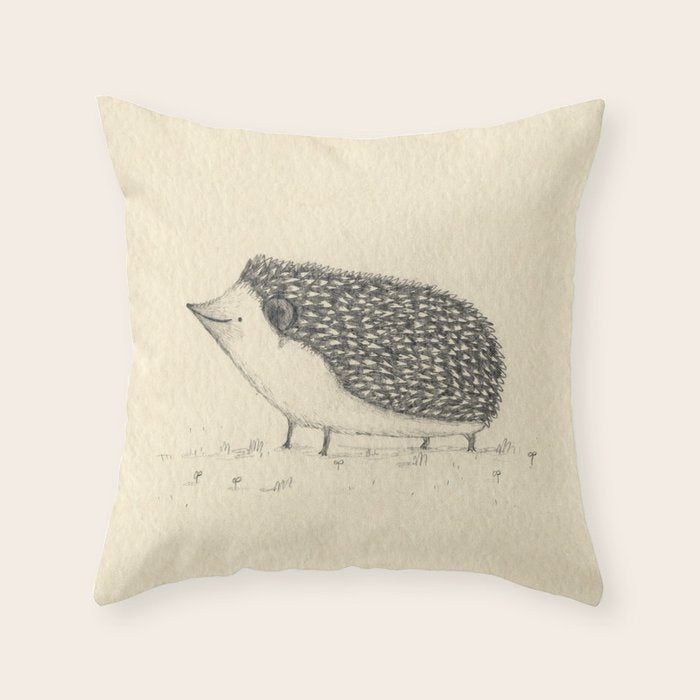 Monochrome Hedgehog Throw Pillow Gallery Image 1