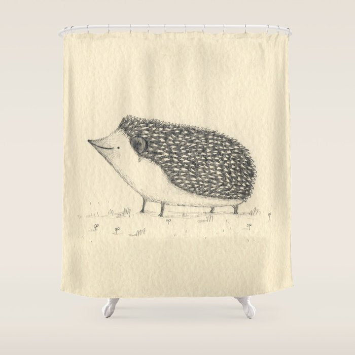 Monochrome Hedgehog Shower Curtain Gallery Image 1