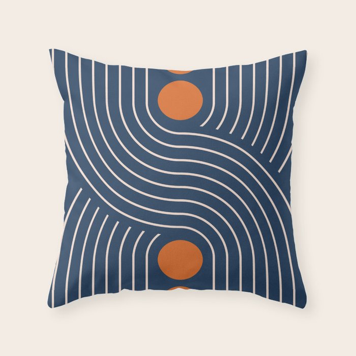 Geometric Lines in Navy and Orange (Rainbow and Moon Phases Abstract) Throw Pillow Gallery Image 6