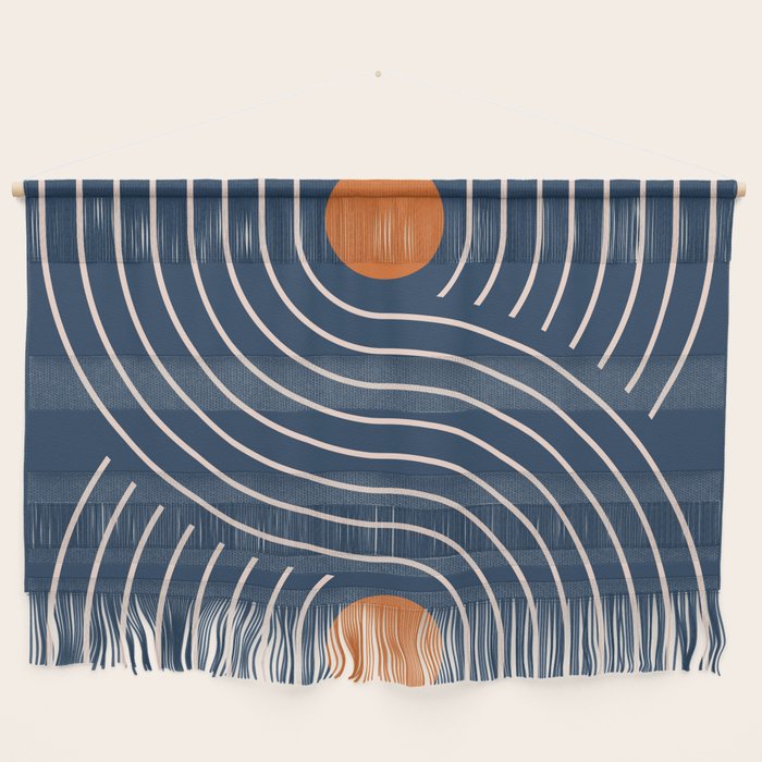 Geometric Lines in Navy and Orange (Rainbow and Moon Phases Abstract) Wall Hanging Gallery Image 1