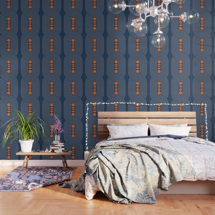 Geometric Lines in Navy and Orange (Rainbow and Moon Phases Abstract) Wallpaper Gallery Image 3