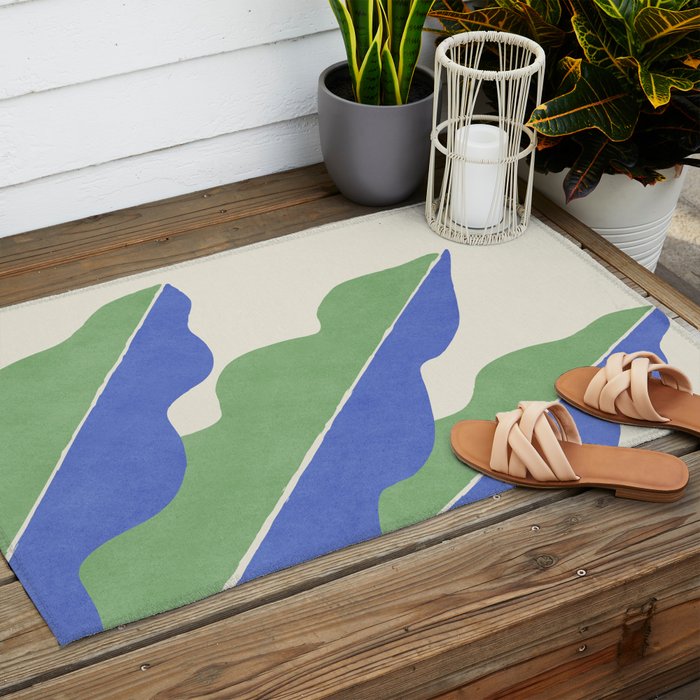 Color Block Abstract Leaf - Blue Green Outdoor Rug Gallery Image 2