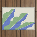 Color Block Abstract Leaf - Blue Green Outdoor Rug Gallery Image 1