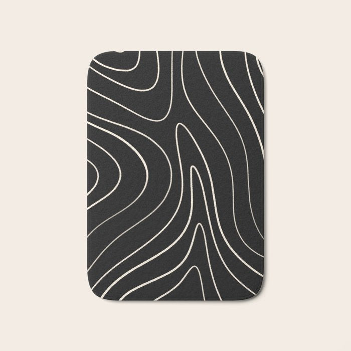 Minimalist Topographical Abstract in Black and Almond Cream Bath Mat Gallery Image 1