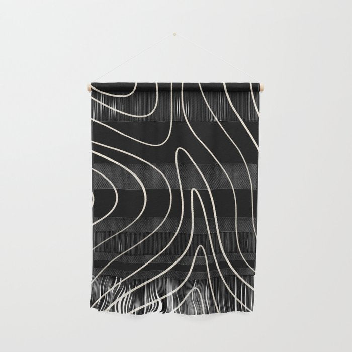 Minimalist Topographical Abstract in Black and Almond Cream Wall Hanging Gallery Image 1
