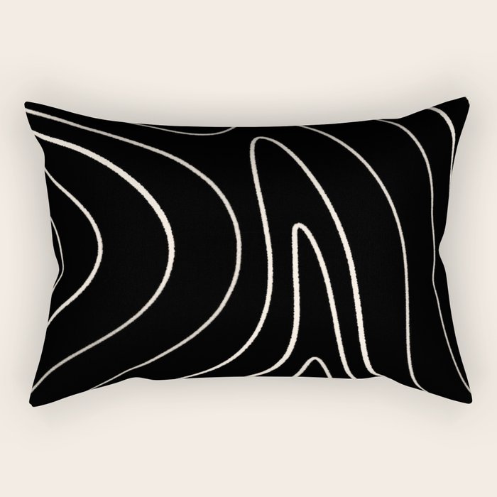 Minimalist Topographical Abstract in Black and Almond Cream Rectangular Pillow Gallery Image 2