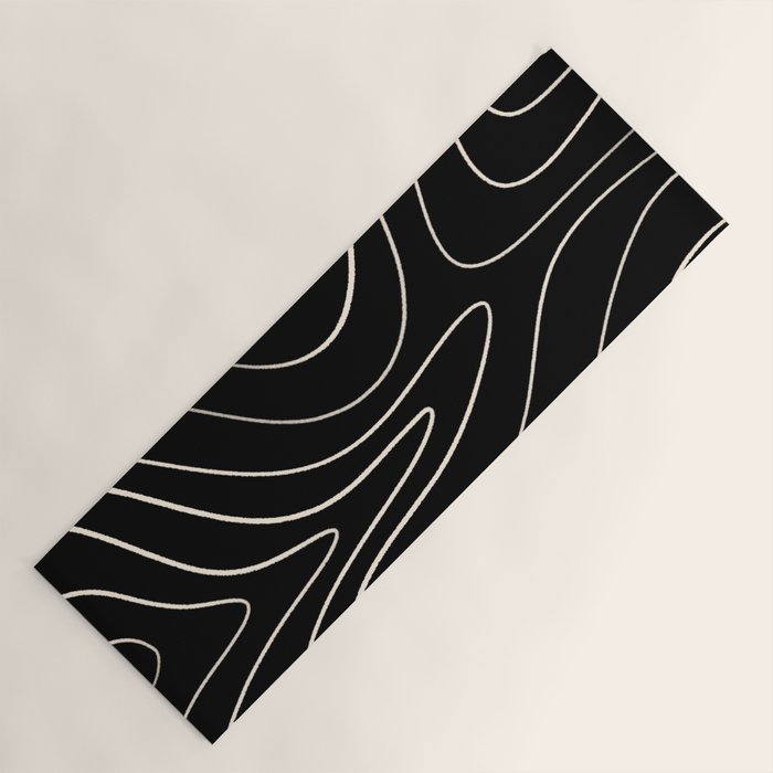 Minimalist Topographical Abstract in Black and Almond Cream Yoga Mat