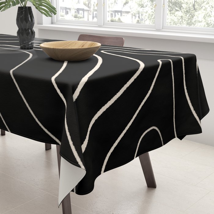 Minimalist Topographical Abstract in Black and Almond Cream Tablecloth Gallery Image 3