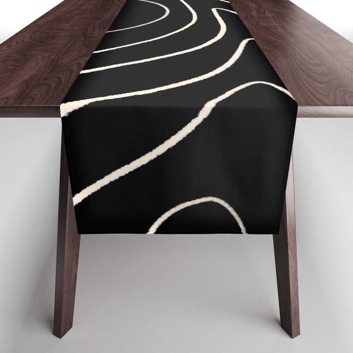 Minimalist Topographical Abstract in Black and Almond Cream Table Runner Gallery Image 1