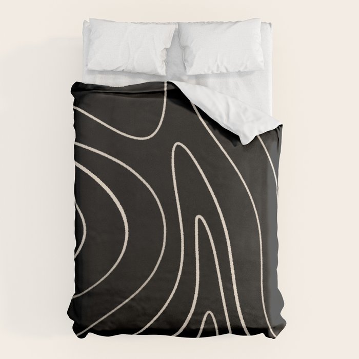Minimalist Topographical Abstract in Black and Almond Cream Duvet Cover Gallery Image 6