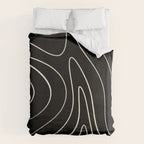 Minimalist Topographical Abstract in Black and Almond Cream Duvet Cover Gallery Image 6