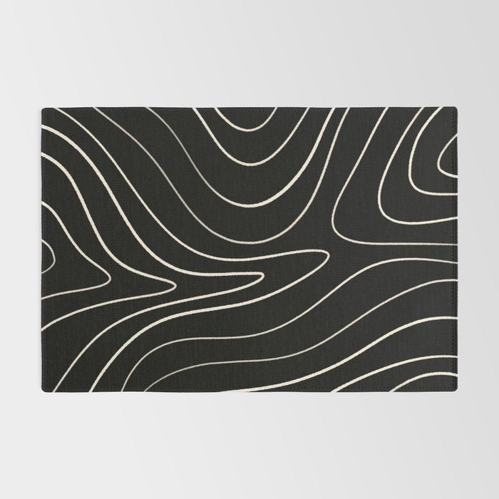 Minimalist Topographical Abstract in Black and Almond Cream Rug Gallery Image 2