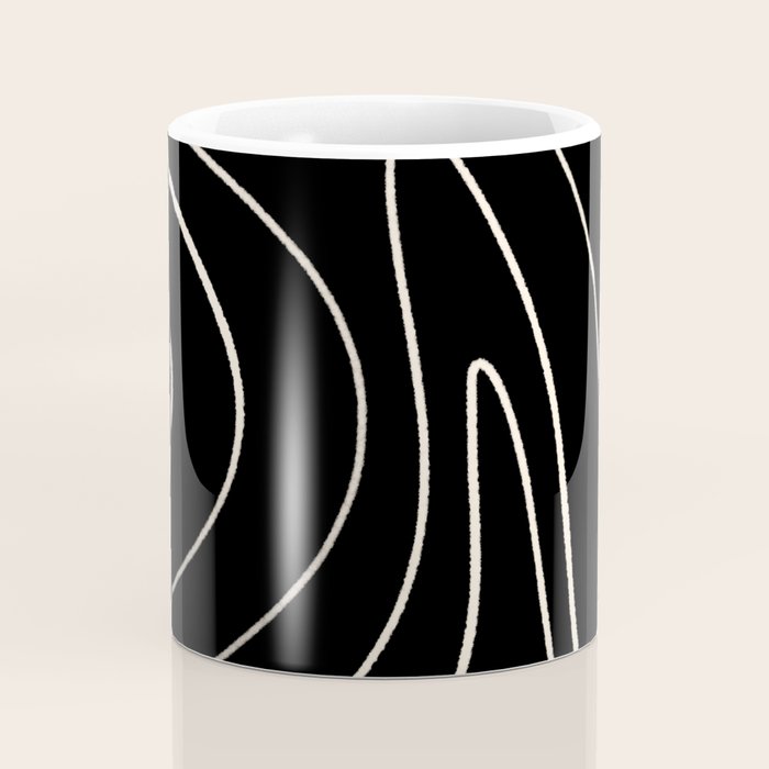 Minimalist Topographical Abstract in Black and Almond Cream Coffee Mug Gallery Image 4