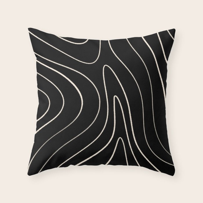Minimalist Topographical Abstract in Black and Almond Cream Throw Pillow Gallery Image 1