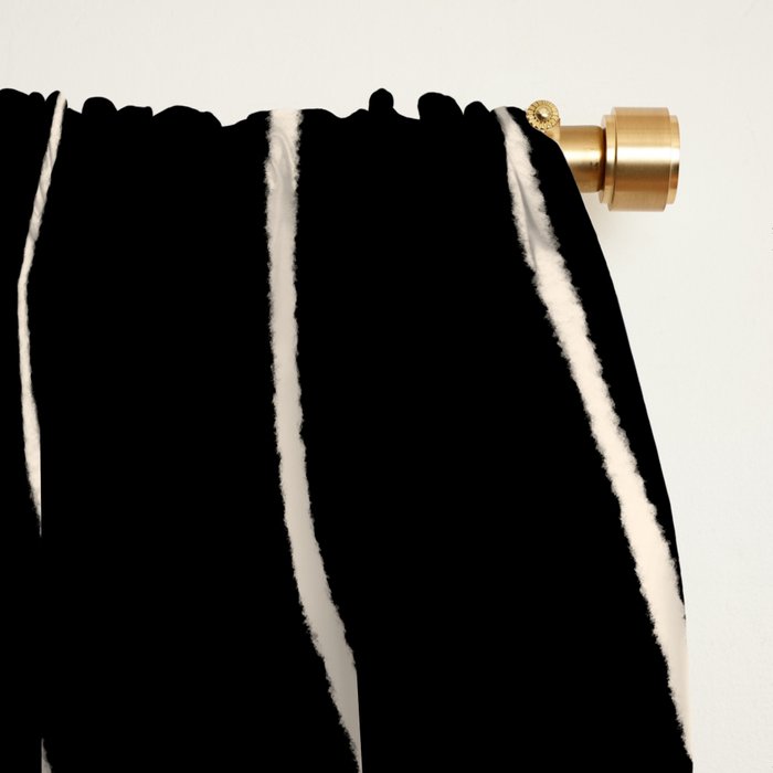 Minimalist Topographical Abstract in Black and Almond Cream Window Curtain Gallery Image 2