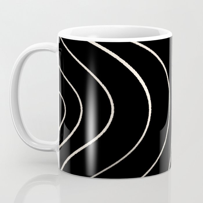 Minimalist Topographical Abstract in Black and Almond Cream Coffee Mug Gallery Image 3