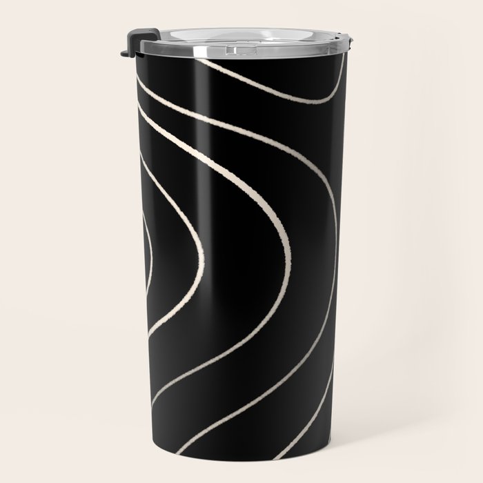 Minimalist Topographical Abstract in Black and Almond Cream Travel Mug Gallery Image 3