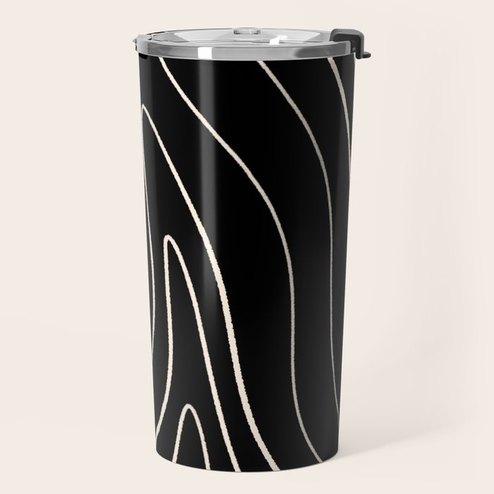 Minimalist Topographical Abstract in Black and Almond Cream Travel Mug Gallery Image 2