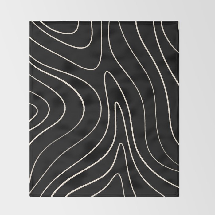 Minimalist Topographical Abstract in Black and Almond Cream Throw Blanket Gallery Image 2