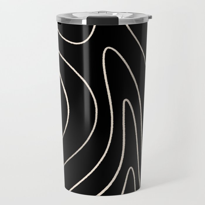 Minimalist Topographical Abstract in Black and Almond Cream Travel Mug Gallery Image 1