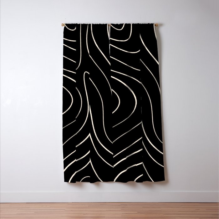 Minimalist Topographical Abstract in Black and Almond Cream Window Curtain Gallery Image 3