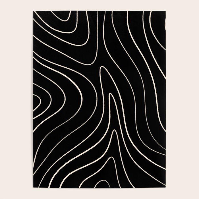 Minimalist Topographical Abstract in Black and Almond Cream Poster Gallery Image 4